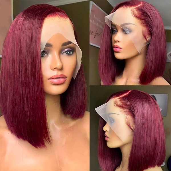 Straight Bob 13×4 Lace Wig – 180% Density 99J Burgundy Human Hair