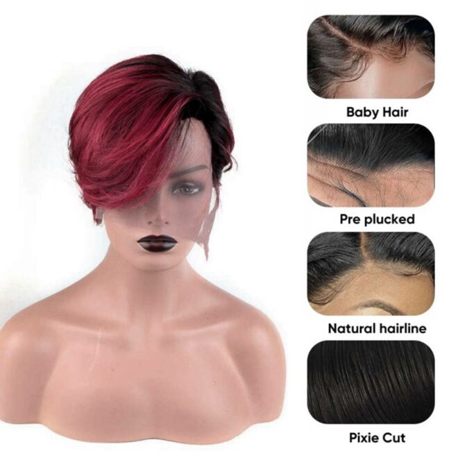 Short Bob Body Wave 1B/99J Pixie Cut Wig 13x4x1 Transparent Lace Wig